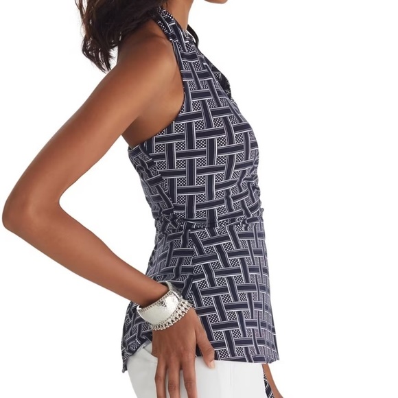White House Black Market Basket Weave Printed Halter Top XS - Picture 3 of 9